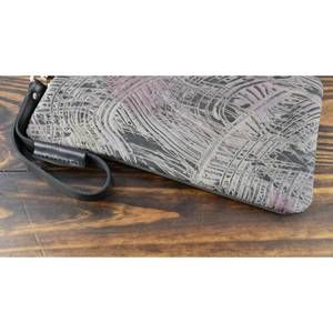 NEW HIDE JUNKIE women's large leather wristlet bag in grey/black/merlot